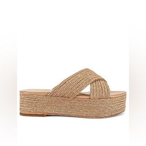RAYE Tiko Wedge Platform Woven Boho Slide Sandals in Natural from Revolve